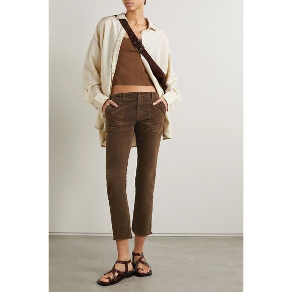 Nili Lotan Jenna Cropped Corduroy Slim Pants Brown Raw Hem Ankle Sz‎ 6 - Picture 1 of 12